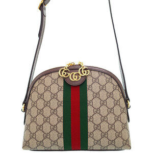 Gucci Ophidia Shoulder Bag Beige Ebony GG Supreme Canvas Brown